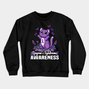 Sjogren's Syndrome Awareness Cat And Butterflies Crewneck Sweatshirt